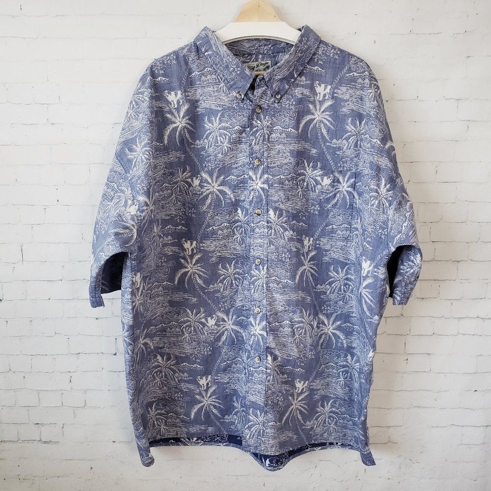 Big Dogs Authentic Hawaiian Shirt Mens Size 4XL Blue Palm Tree Print